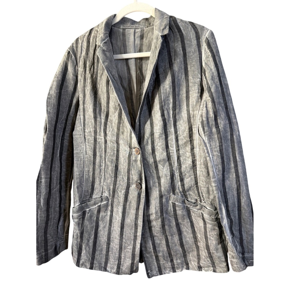 Transit Par Such Grey Black Striped Linen Blazer Made in Italy Size 3 F150E